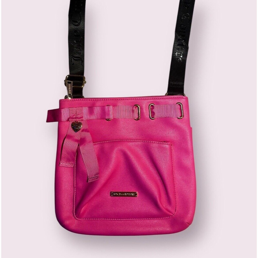 Juicy Couture Hot Pink & Gold Crossbody Bag Leather Look Heart Charm Purse